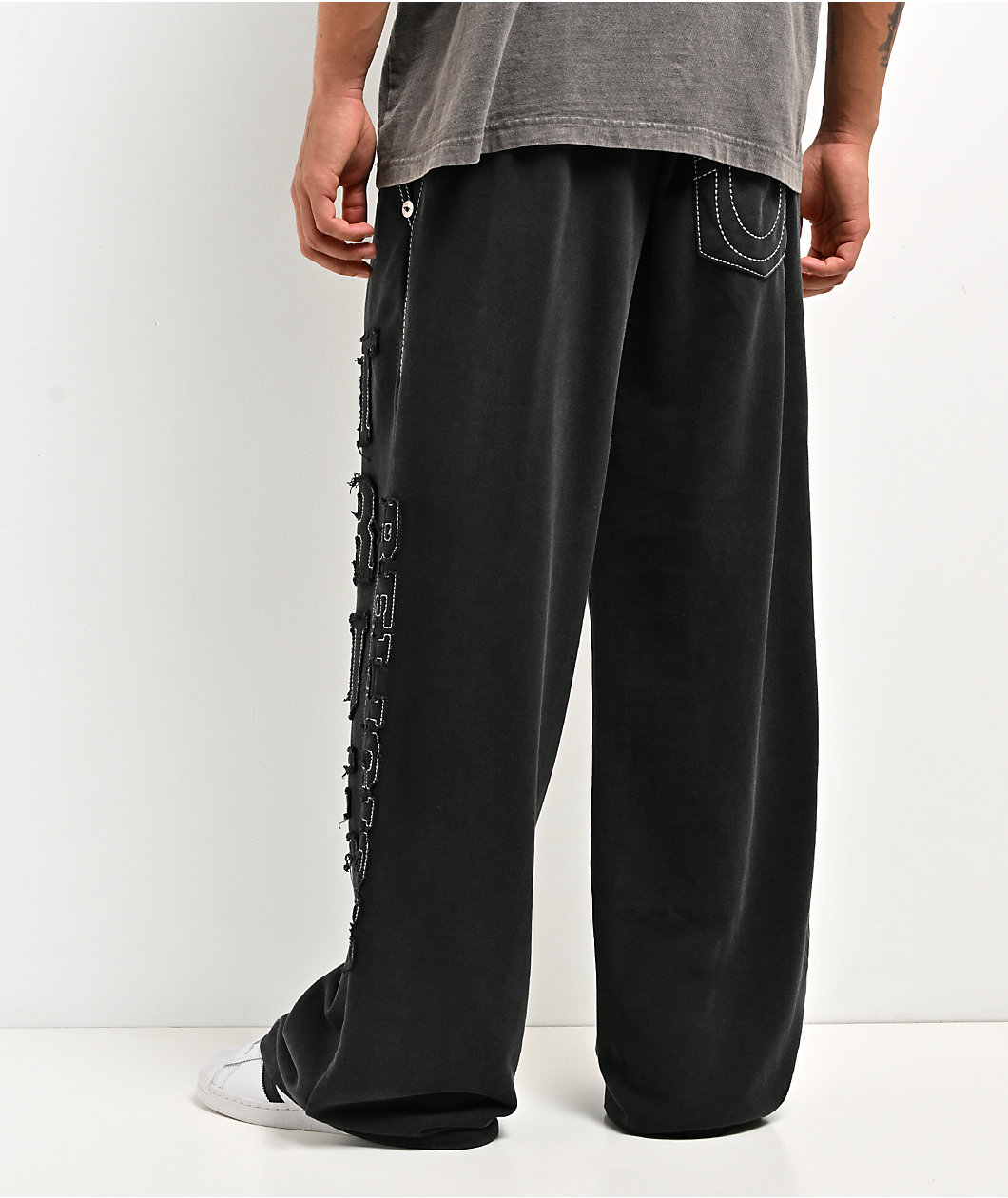 True Religion Appliqué Big T Black Wash Baggy Sweatpants