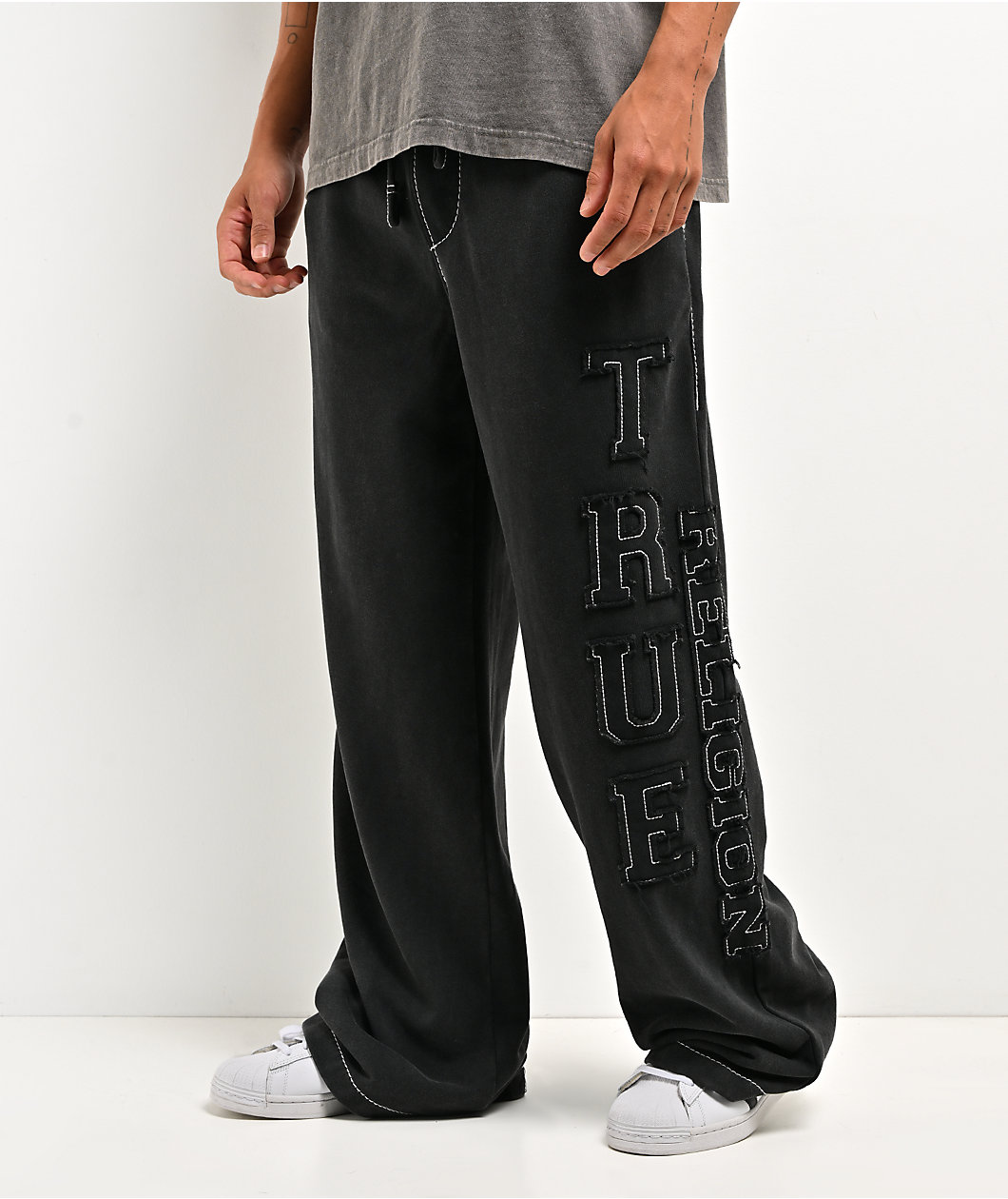 True Religion Appliqué Big T Black Wash Baggy Sweatpants