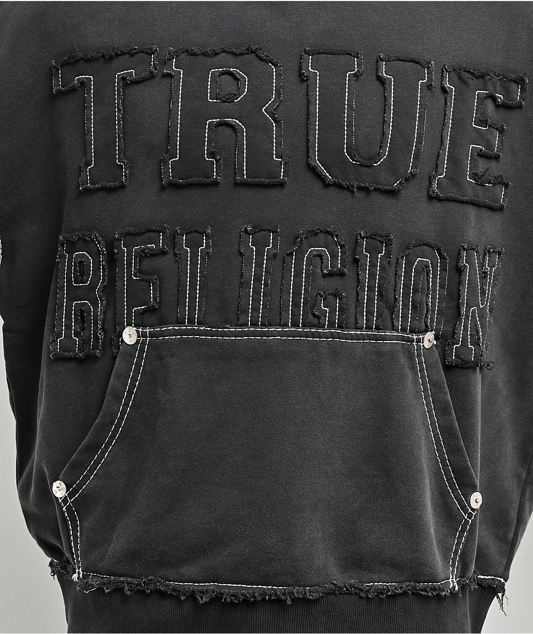 True Religion Appliqué Big T Black Wash Hoodie
