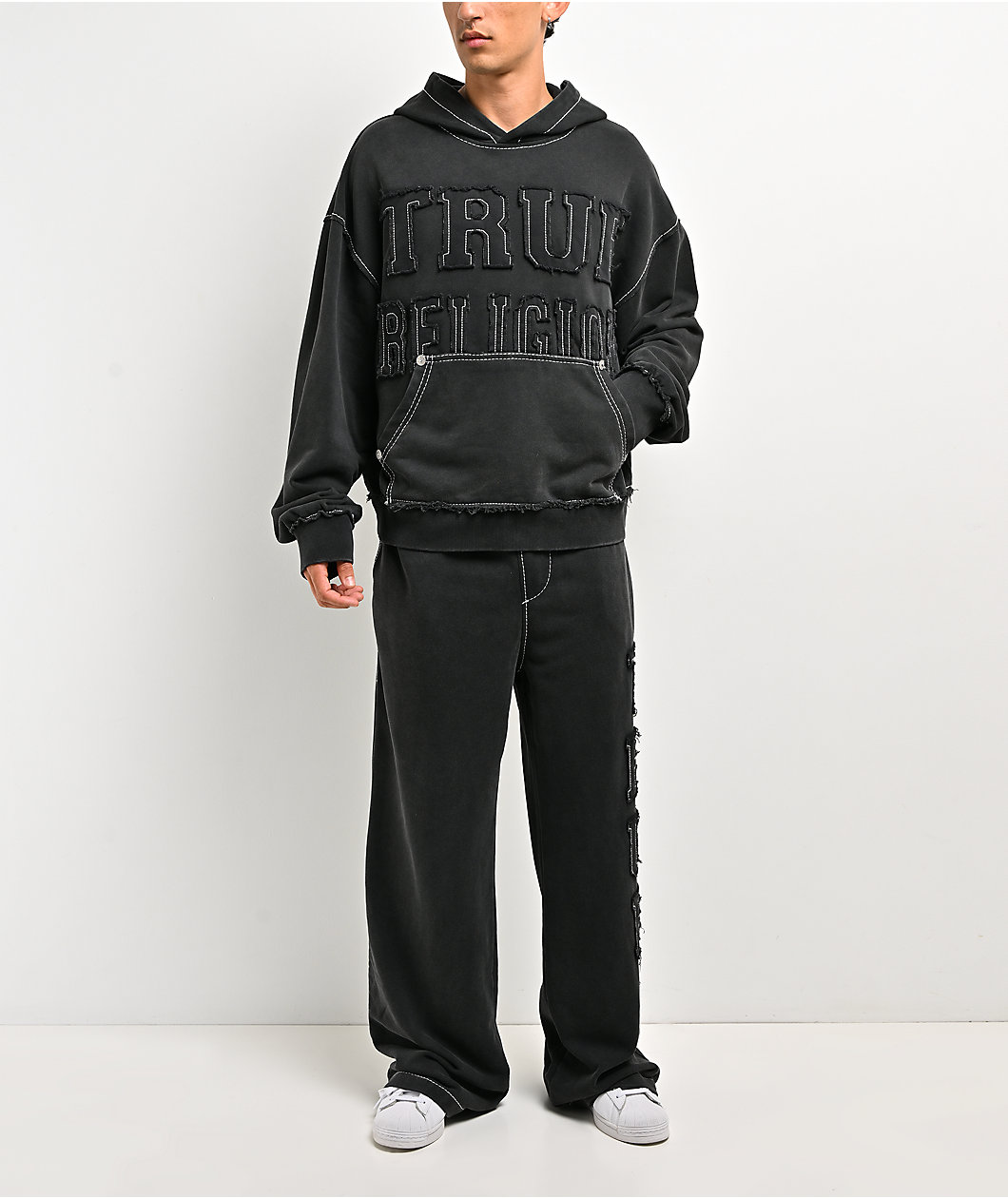 True Religion Appliqué Big T Black Wash Hoodie