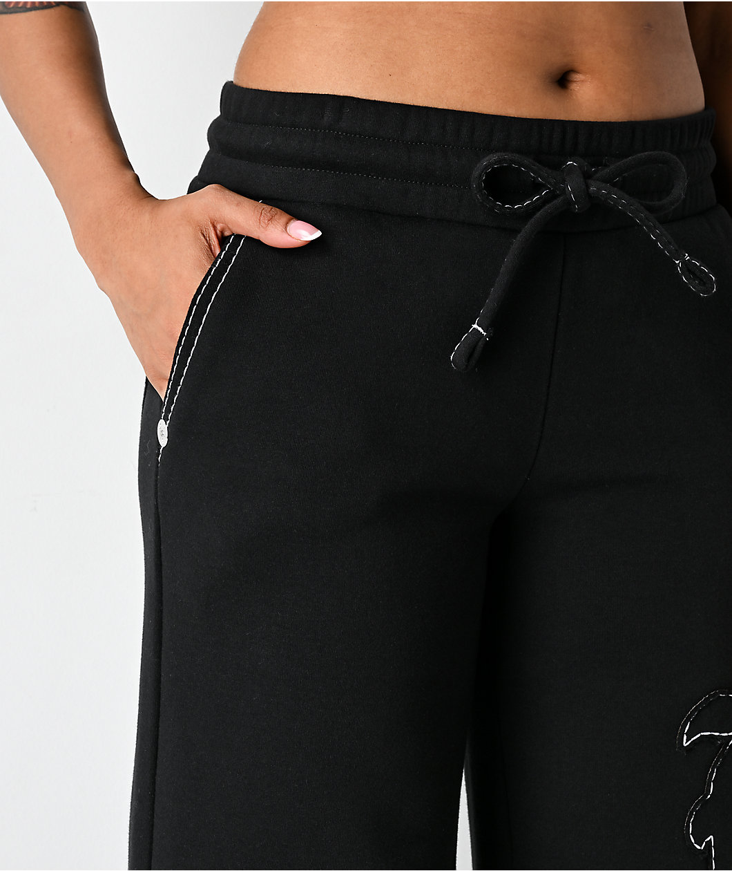 True Religion Applique Black Wide Leg Sweatpants
