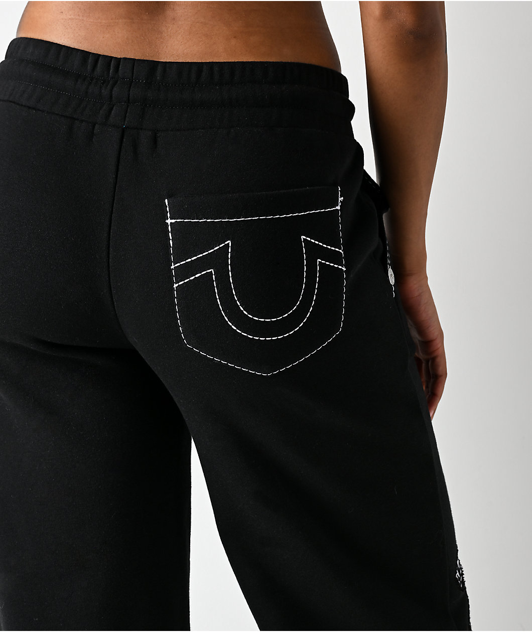 True Religion Applique Black Wide Leg Sweatpants