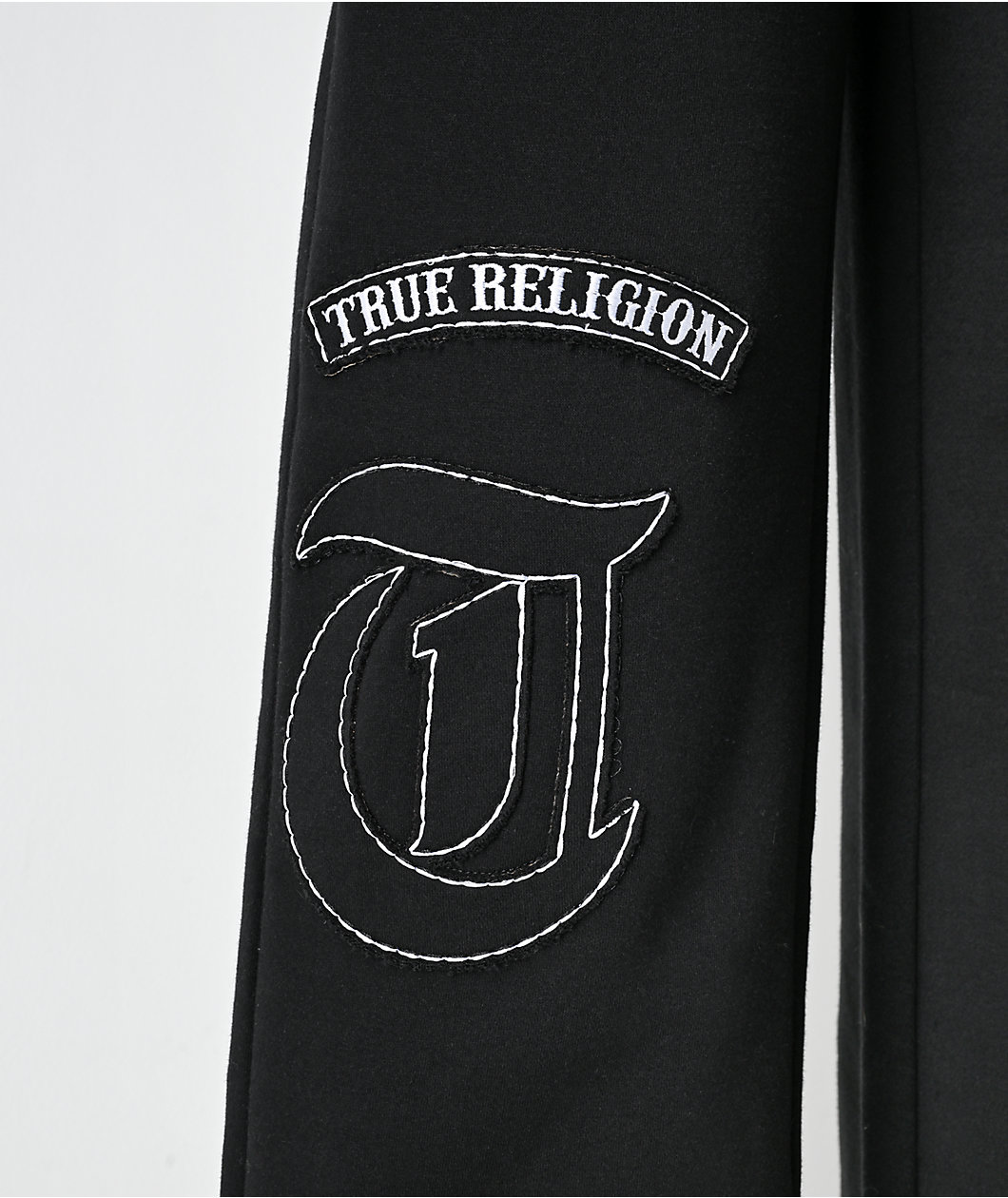 True Religion Applique Black Wide Leg Sweatpants