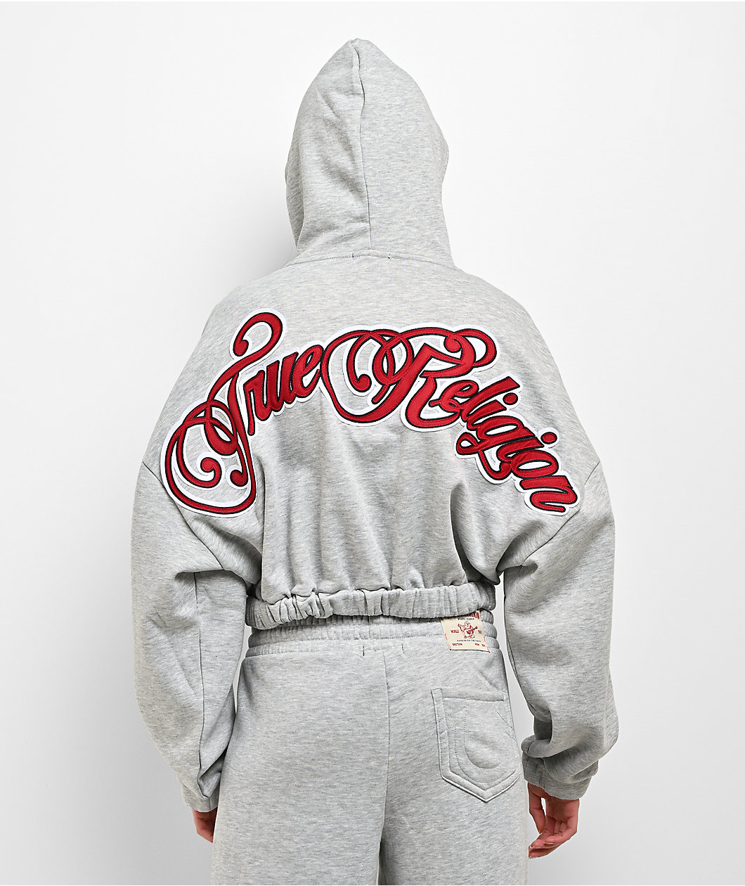 True Religion Applique Girlfriend Grey Crop Zip Hoodie