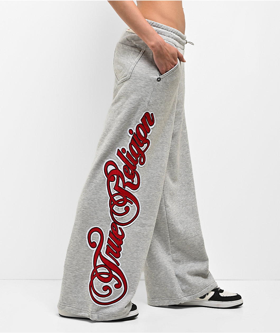 True Religion Applique Grey Wide Leg Sweatpants