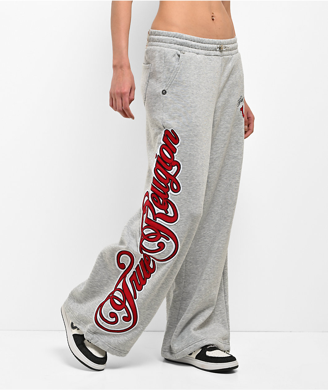 True Religion Applique Grey Wide Leg Sweatpants