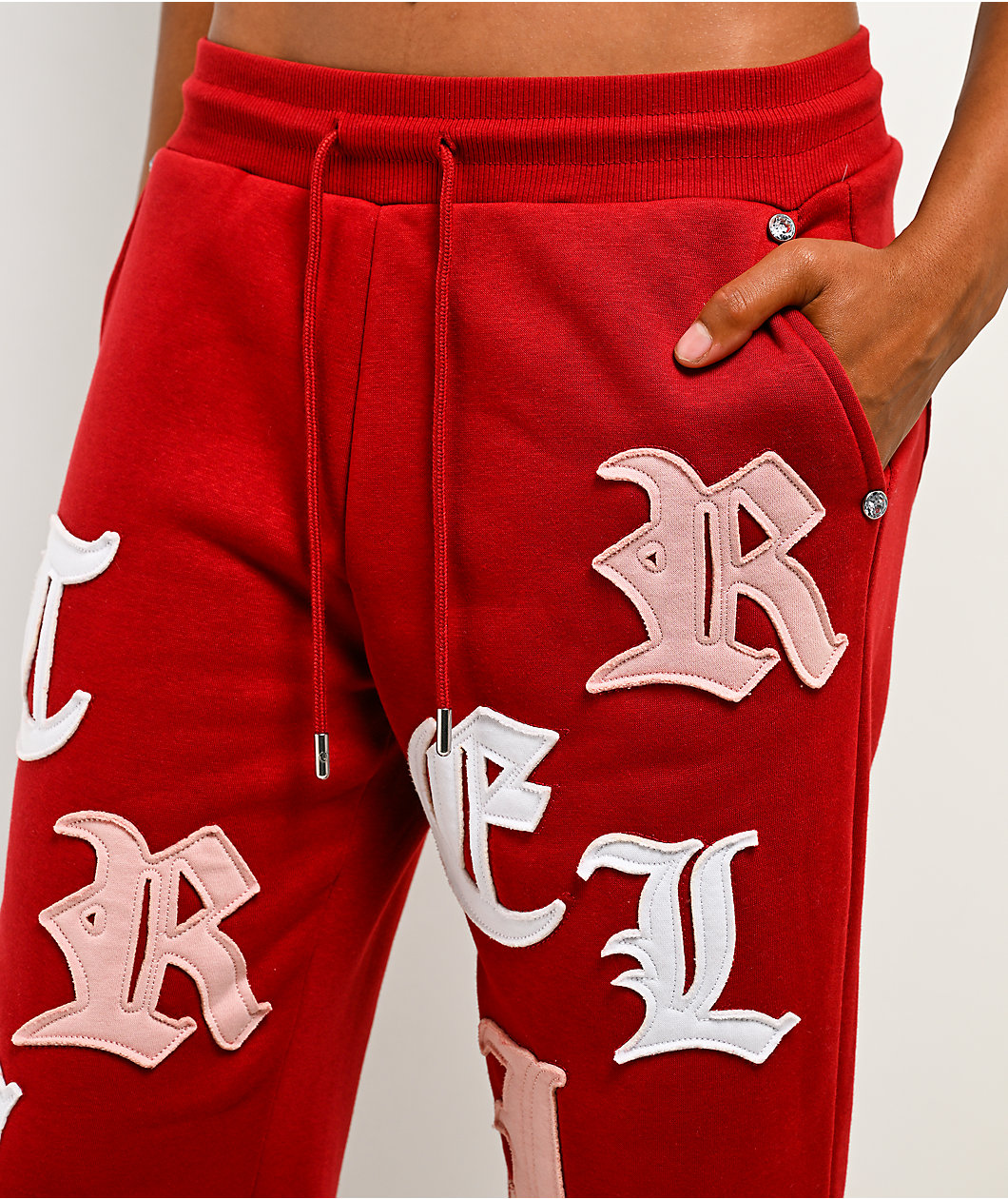 True Religion Applique Shrunken Red Sweatpants