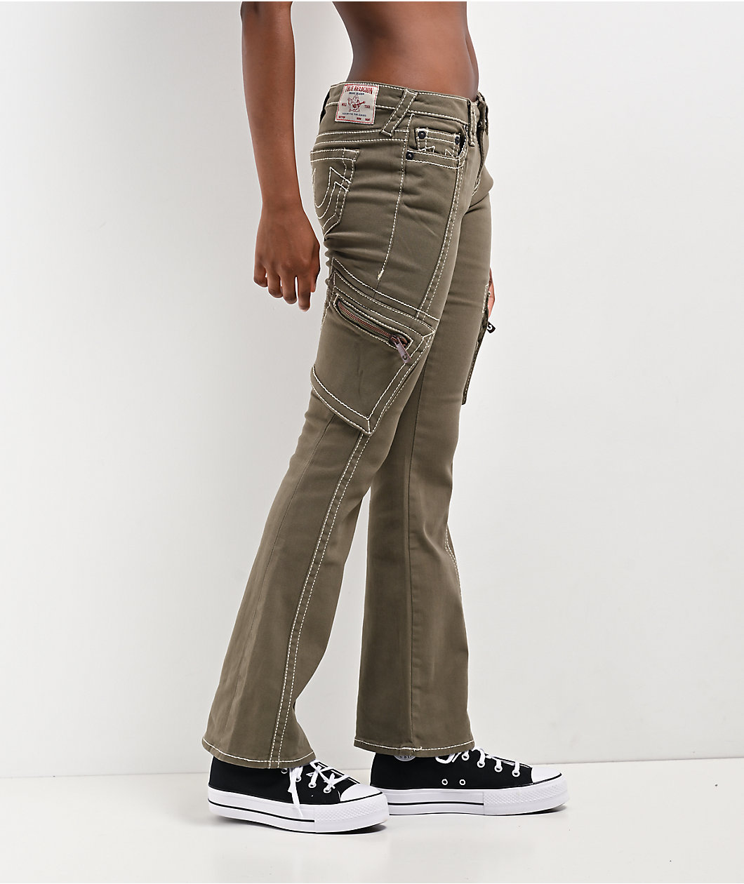 True Religion Becca Low Rise Big T Kalamata Cargo Bootcut Pants