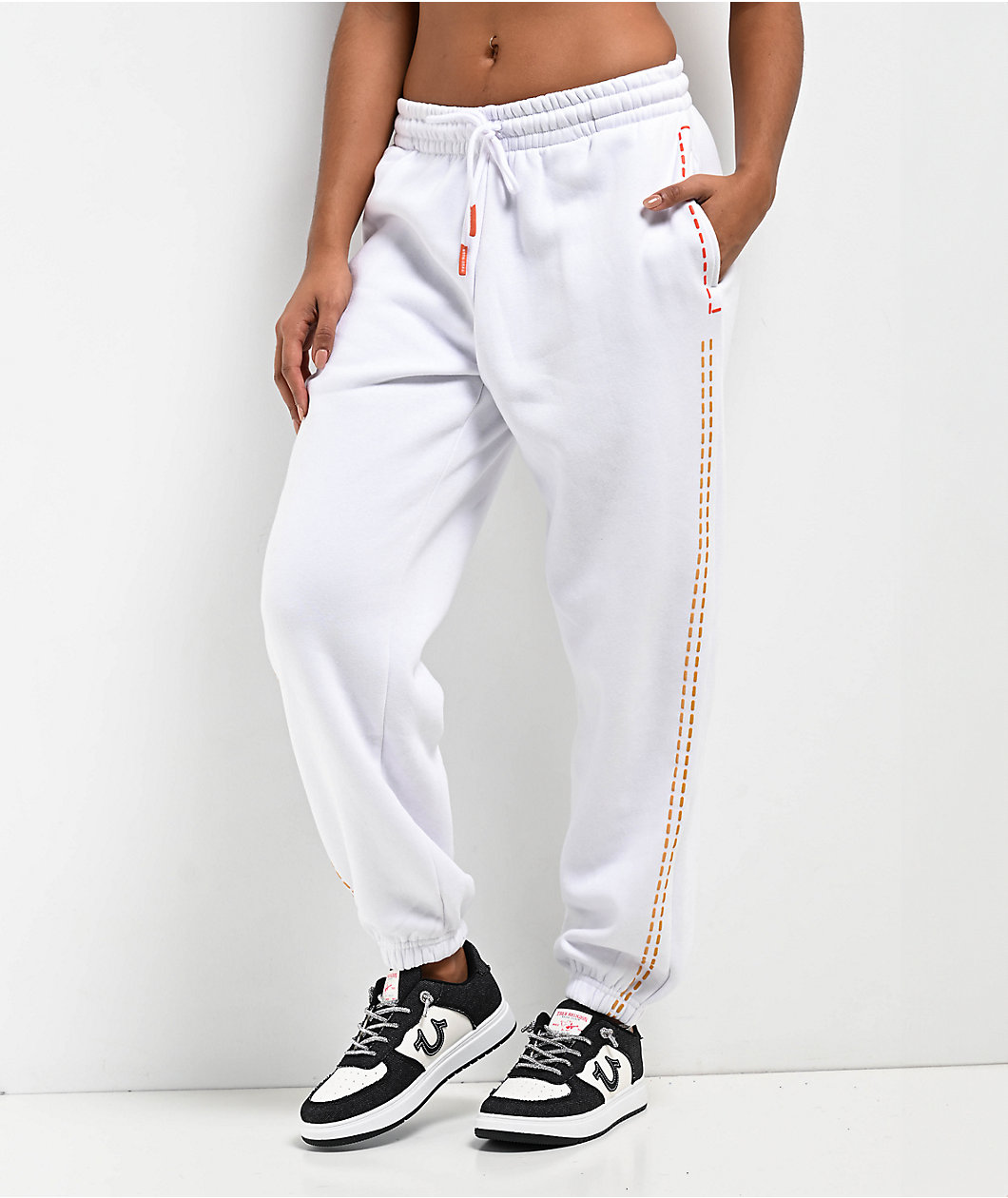 True Religion Big T Boyfriend White Jogger Sweatpants