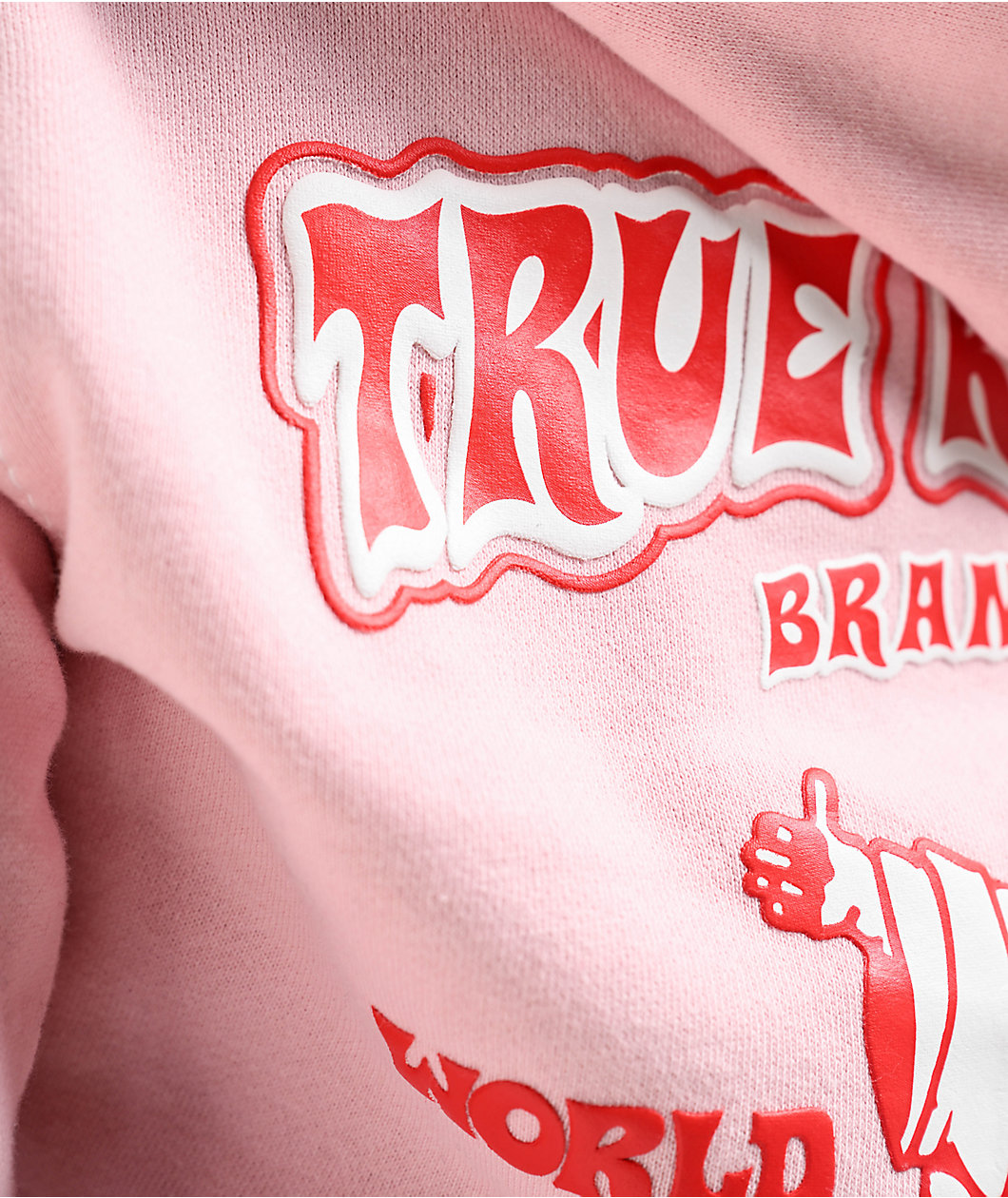 True Religion Big T Logo Pink Crop Zip Hoodie