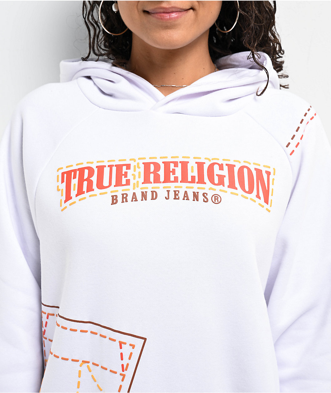 True Religion Big T Puff Print Boyfriend White Oversized Hoodie