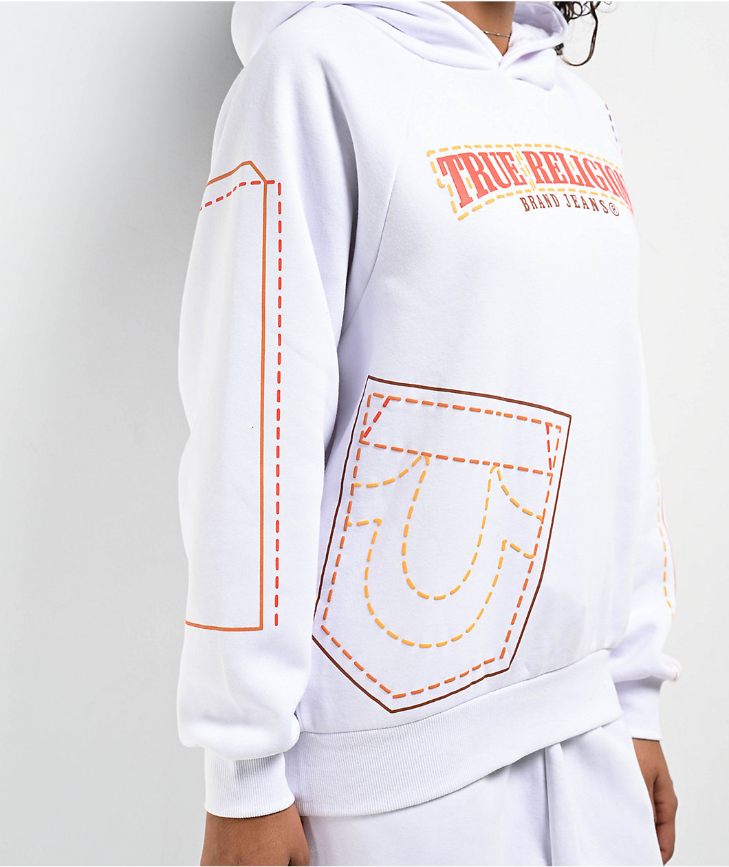 True Religion Big T Puff Print Boyfriend White Oversized Hoodie