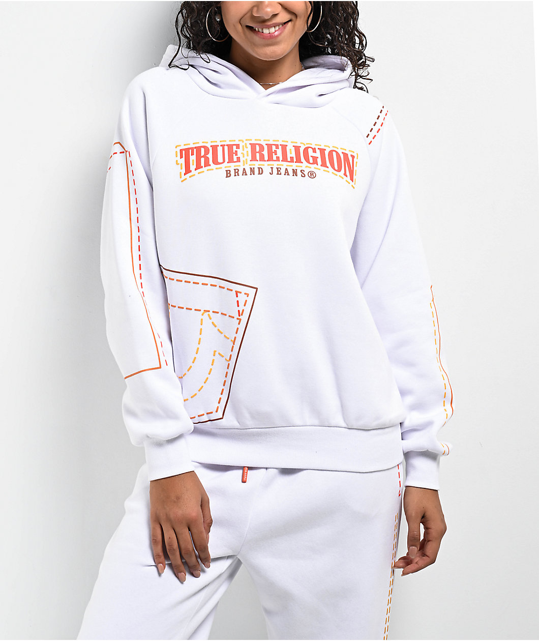 True Religion Big T Puff Print Boyfriend White Oversized Hoodie