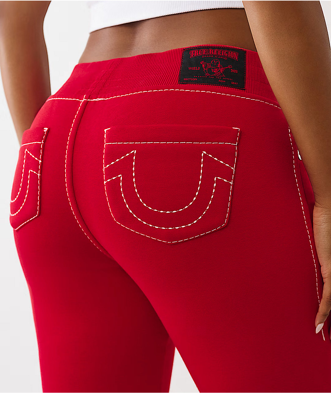 True Religion Big T Red Low Rise Flare Sweatpants
