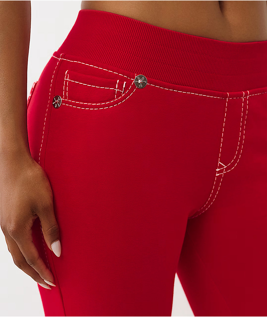True Religion Big T Red Low Rise Flare Sweatpants