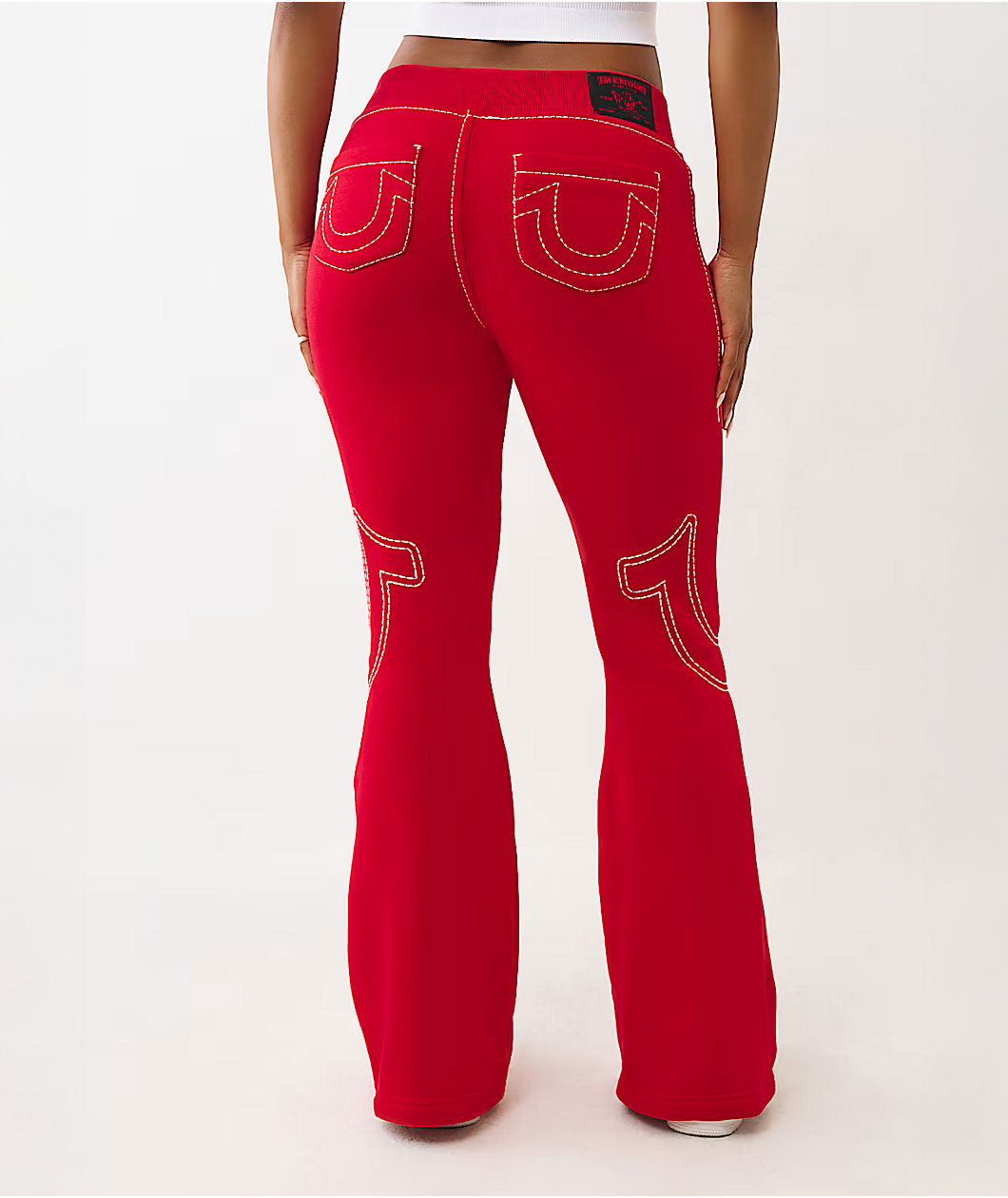 True Religion Big T Red Low Rise Flare Sweatpants