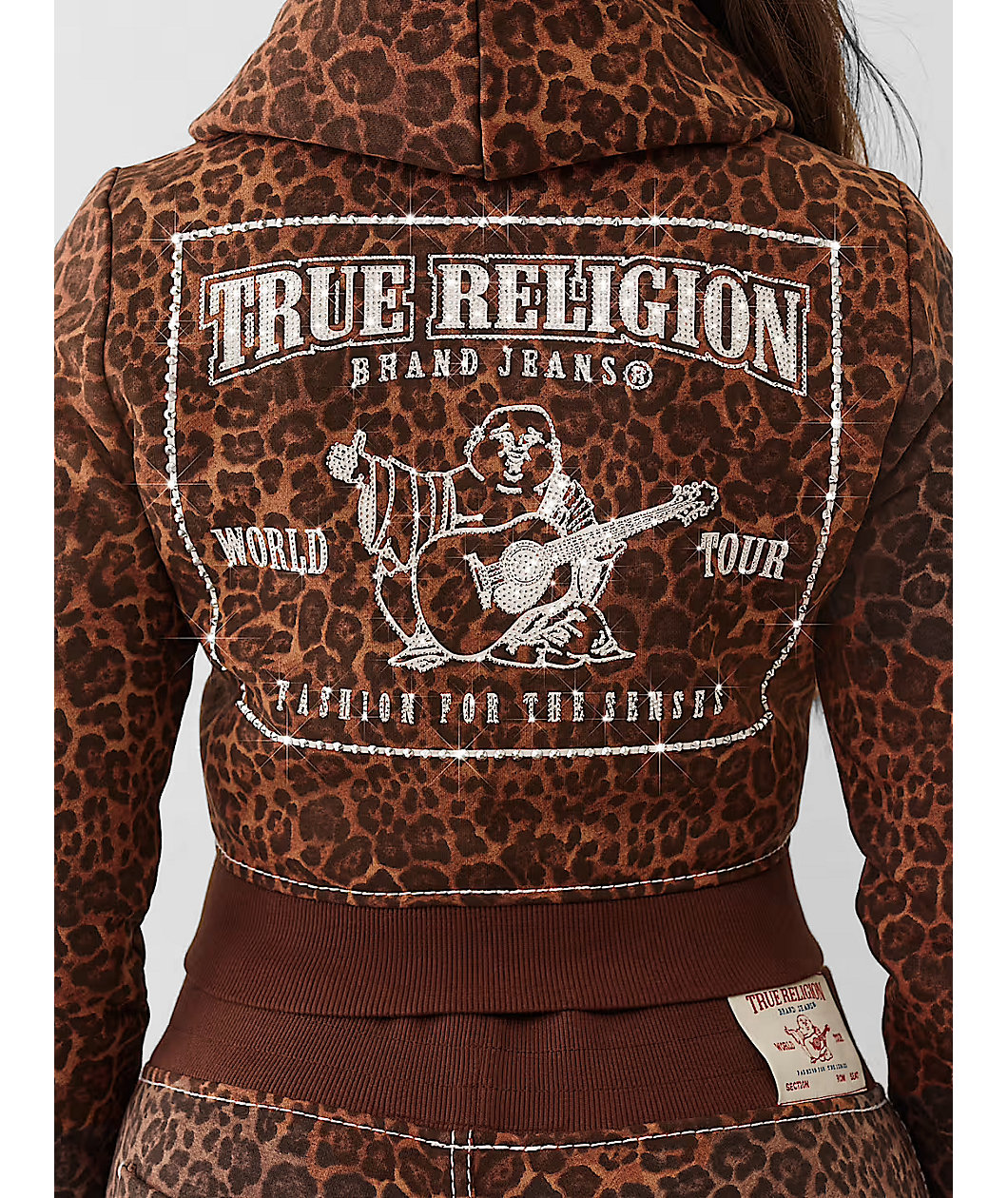 True Religion Big T Shrunken Leopard Crop Zip Hoodie