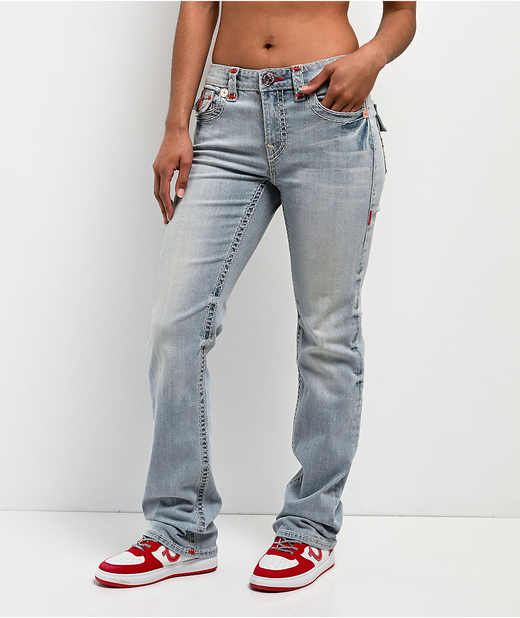 True Religion Billie Super T Misson Sky Mid Rise Jeans