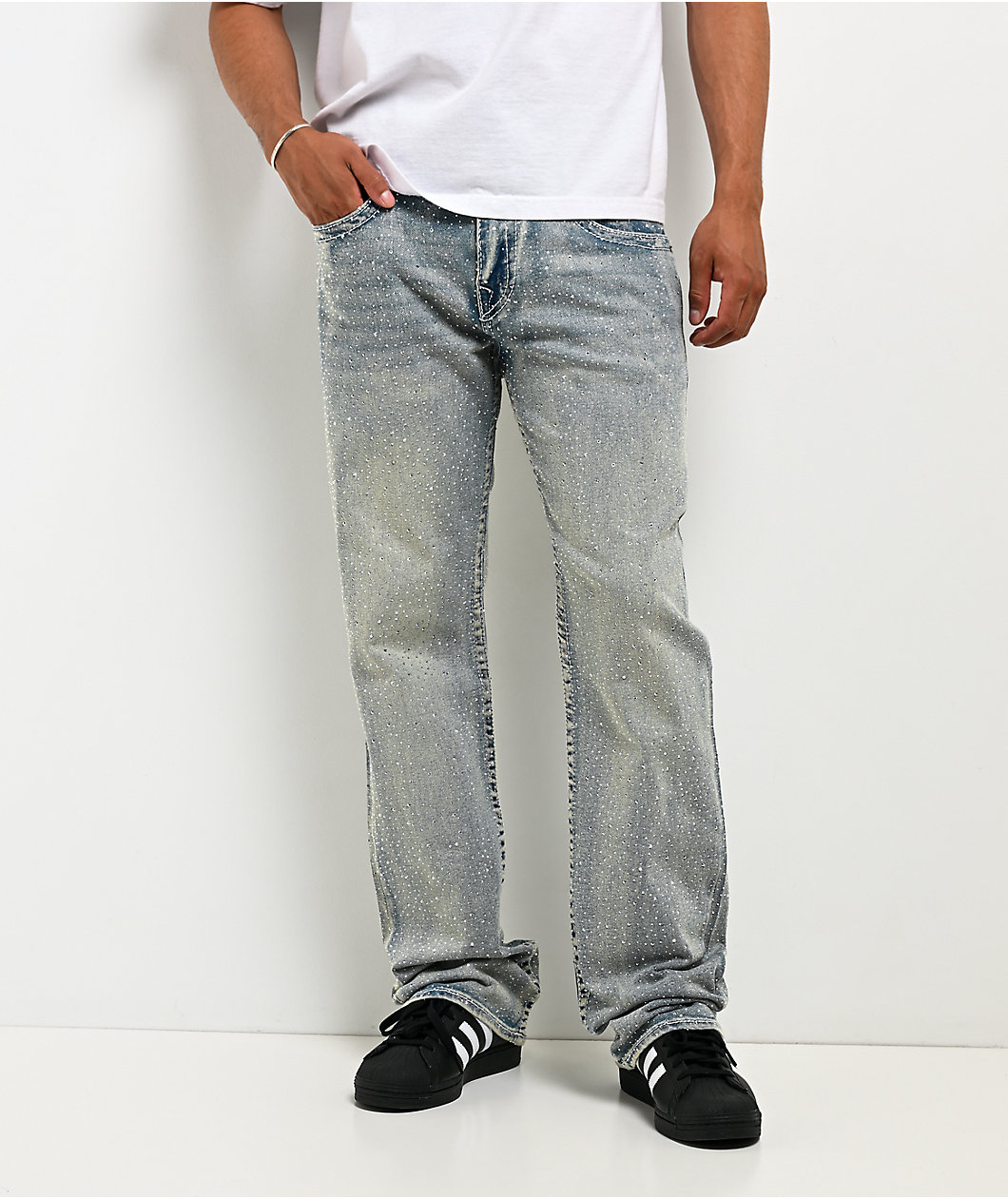 True Religion Billy Big T Rhinestone Grey Wash Bootcut Jeans