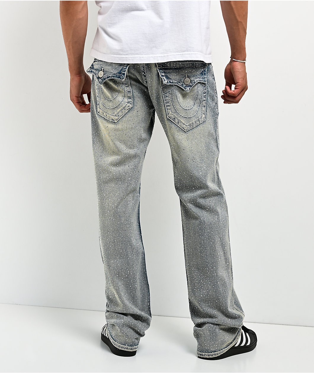 True Religion Billy Big T Rhinestone Grey Wash Bootcut Jeans