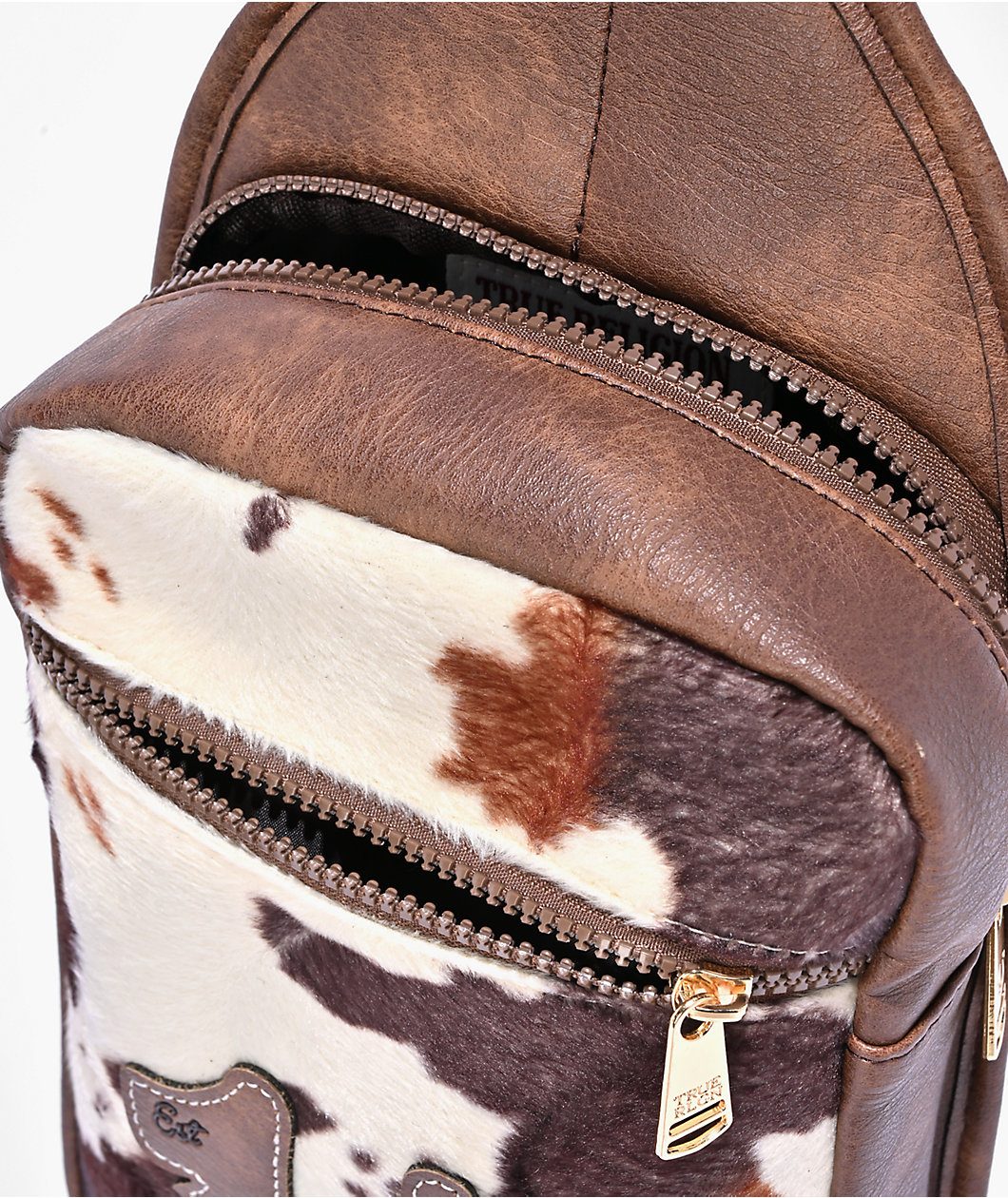 True Religion Billy Brown Cow Print Crossbody Bag