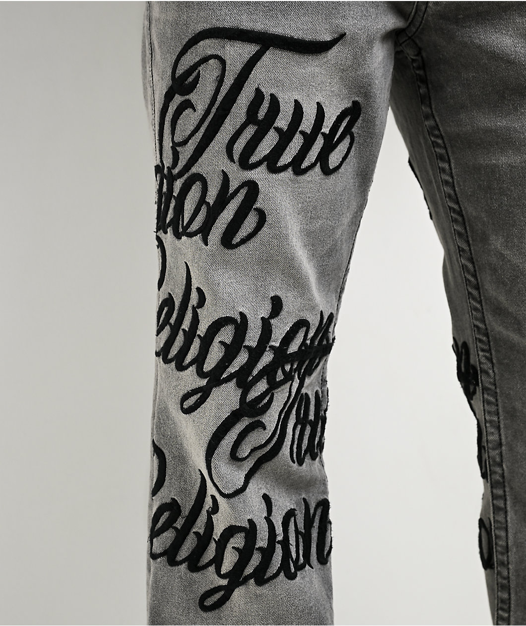 True Religion Billy Embroidered Grey Wash Bootcut Jeans