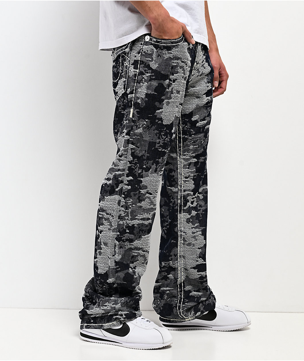 True Religion Billy Jacquard Stacked Body Wash Bootcut Jeans