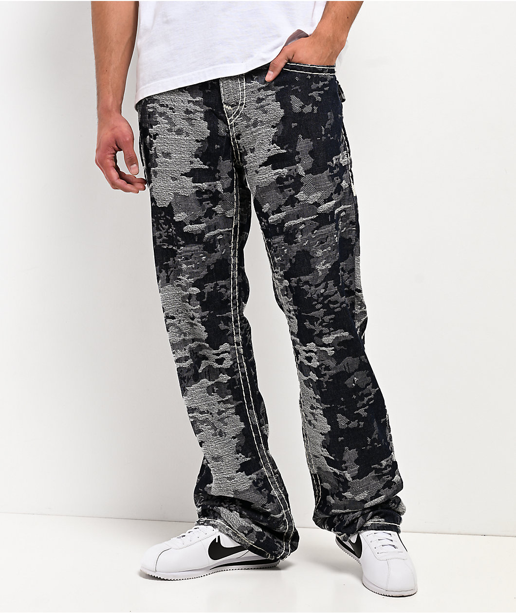 True Religion Billy Jacquard Stacked Body Wash Bootcut Jeans