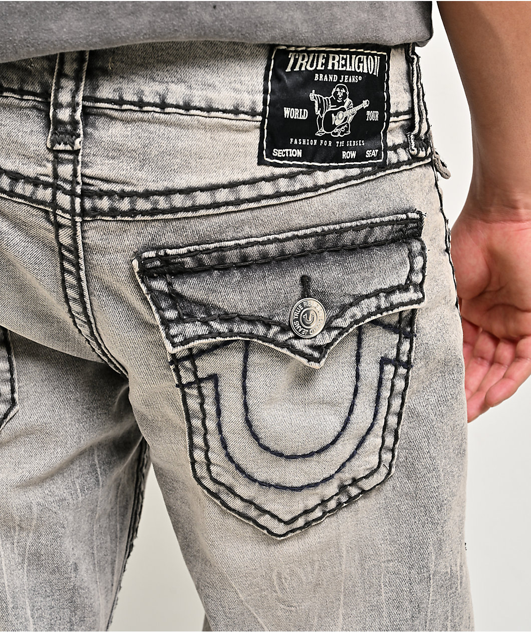 True Religion Billy Super T Flap Gravel Root Grey Wash Bootcut Jeans