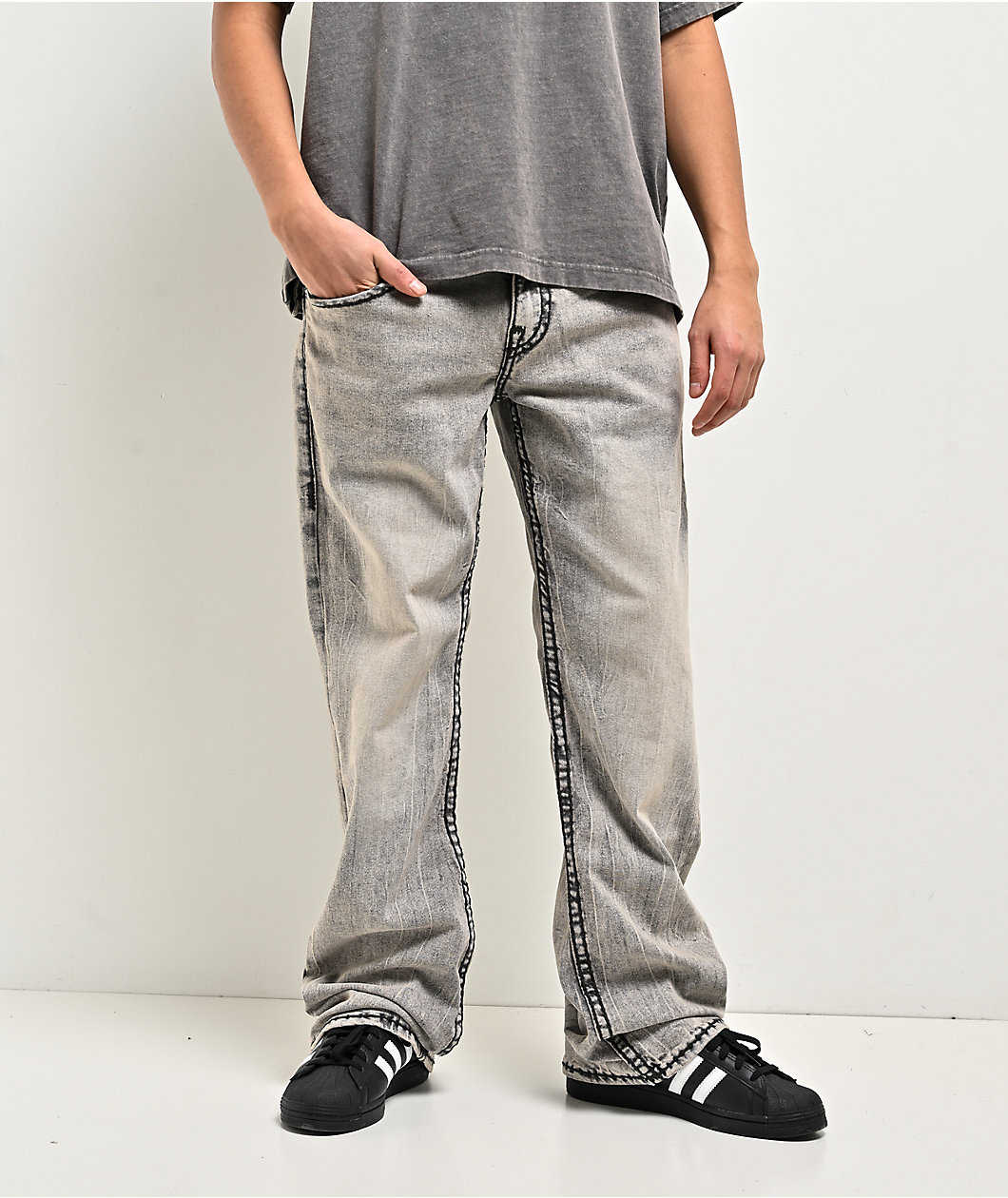 True Religion Billy Super T Flap Gravel Root Grey Wash Bootcut Jeans