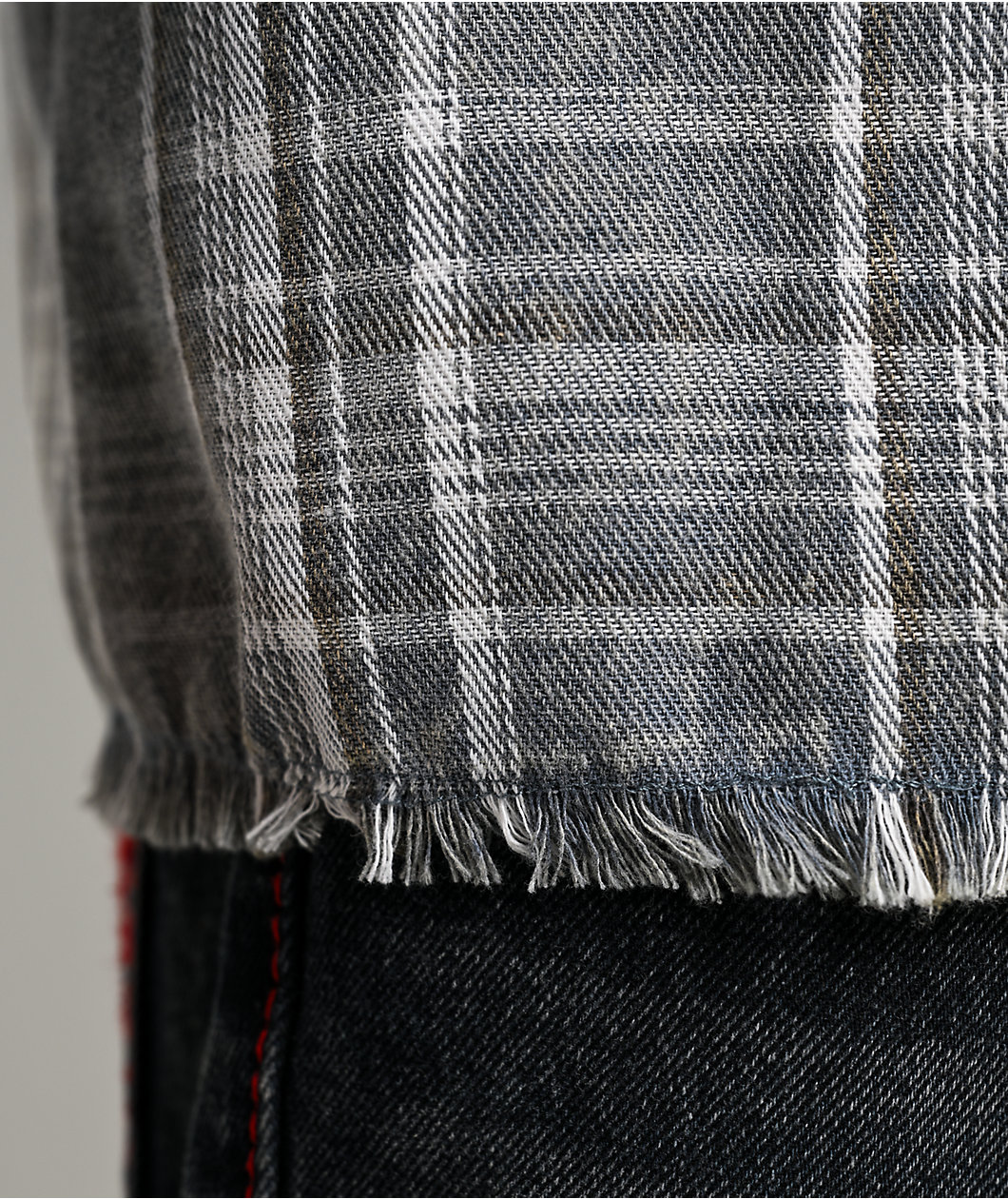 True Religion Bleached Horseshoe Plaid Cobalt Wash Flannel Shirt