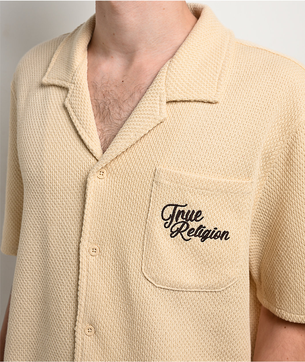 True Religion Blooms Knit Bleached Sand Camp Shirt