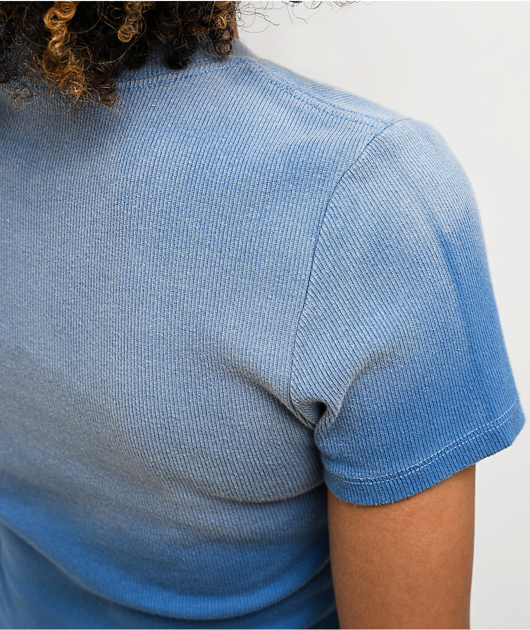 True Religion Blue Wash Ribbed Crop T-Shirt