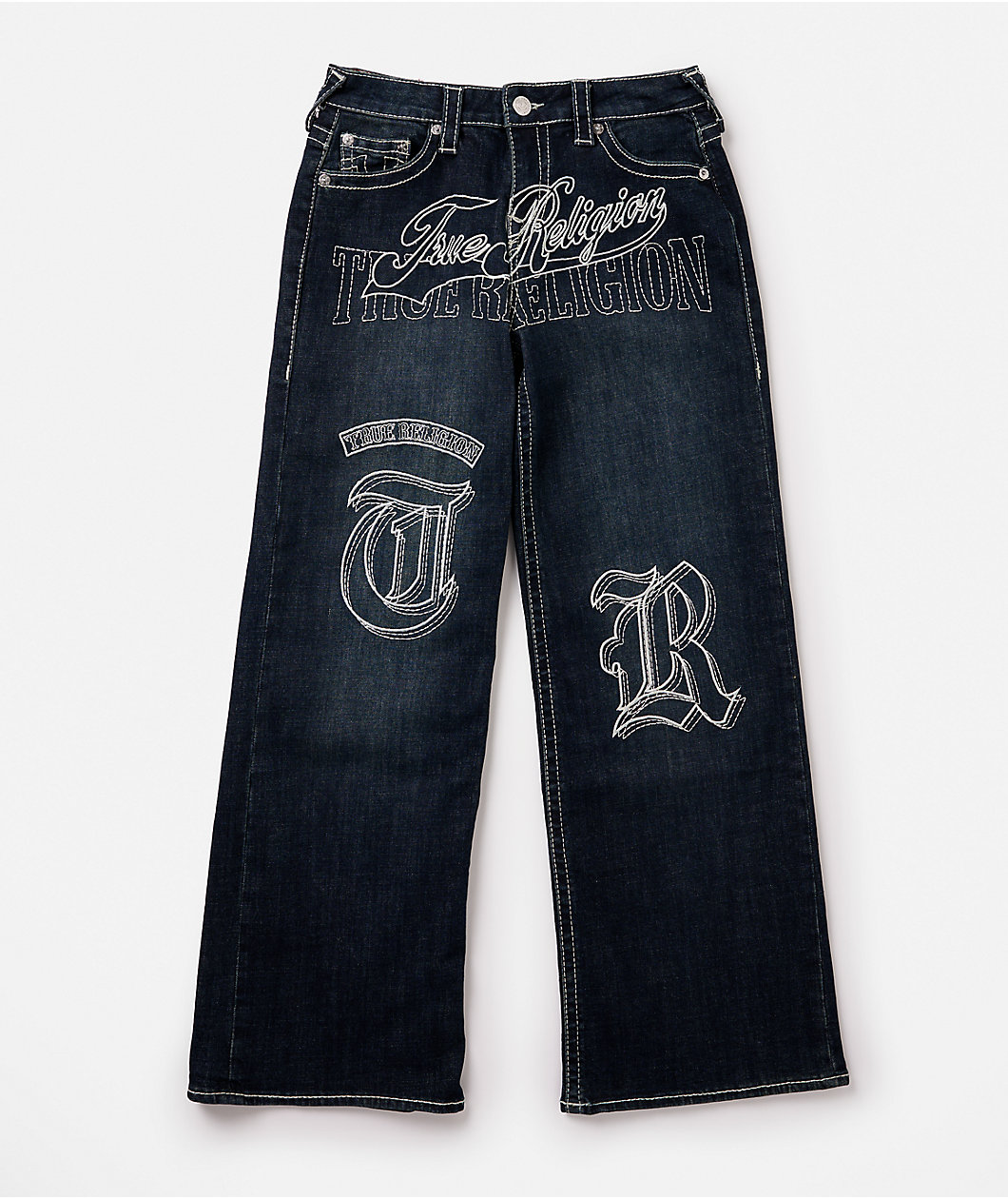True Religion Bobbi Big T Mid Rise Ice Meadow Blue Wash Baggy Jeans
