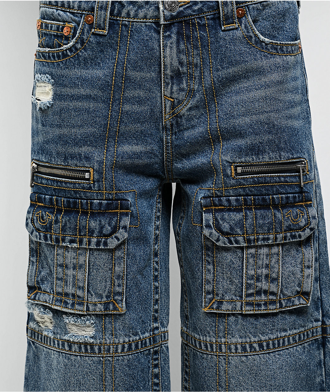 True Religion Bobbi Easy Hazel Wash Baggy Cargo Denim Shorts