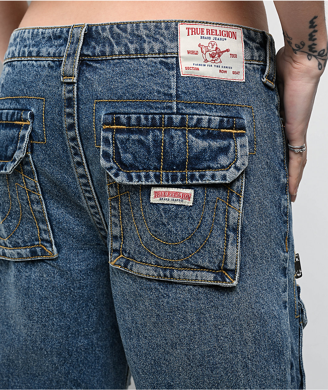True Religion Bobbi Easy Hazel Wash Baggy Cargo Denim Shorts