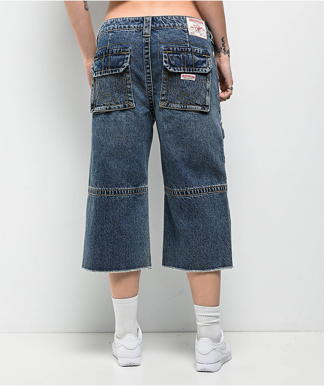 True Religion Bobbi Easy Hazel Wash Baggy Cargo Denim Shorts