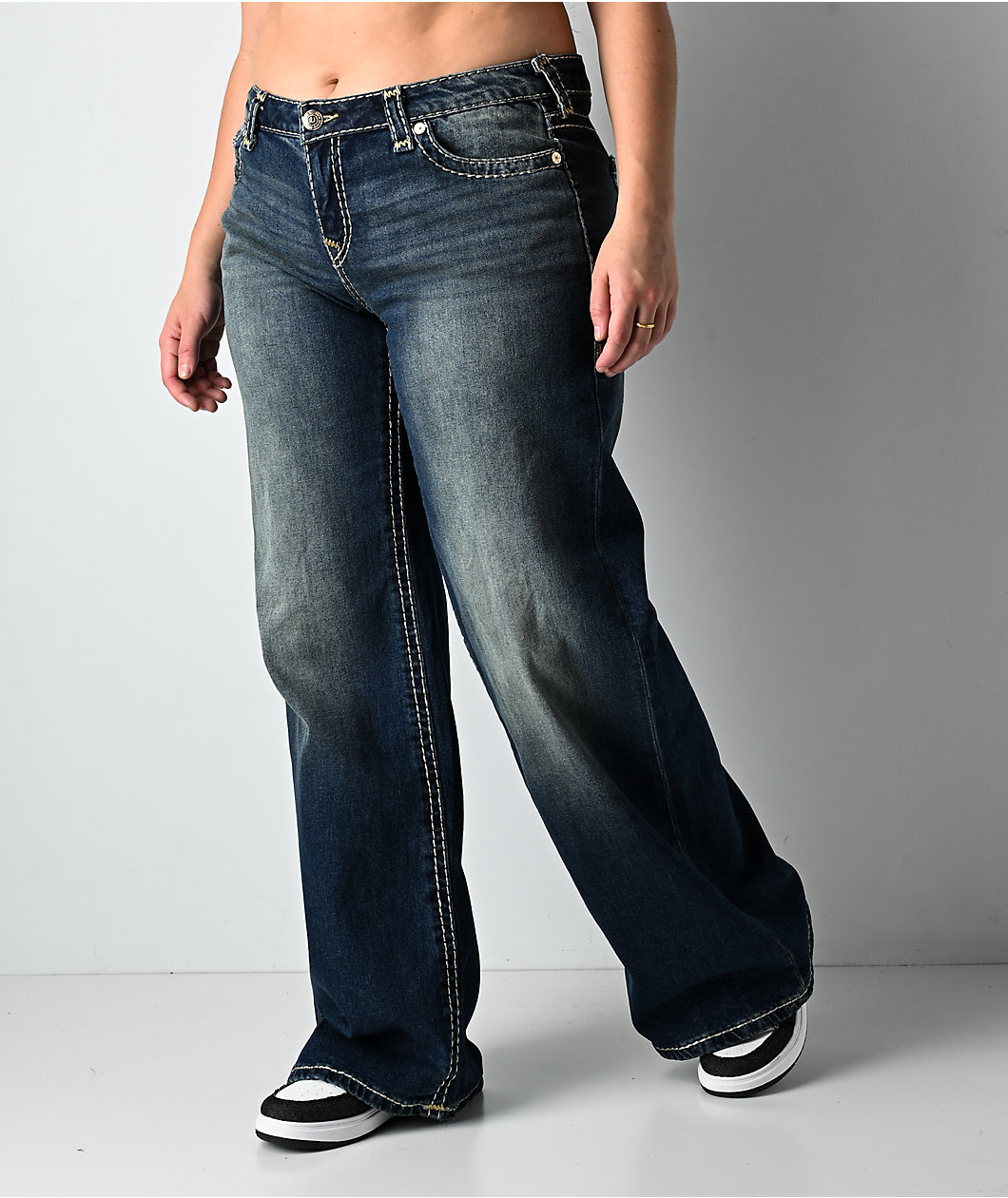 True Religion Bobbi Sparkle Glow Low Rise Super T Blue Baggy Jeans