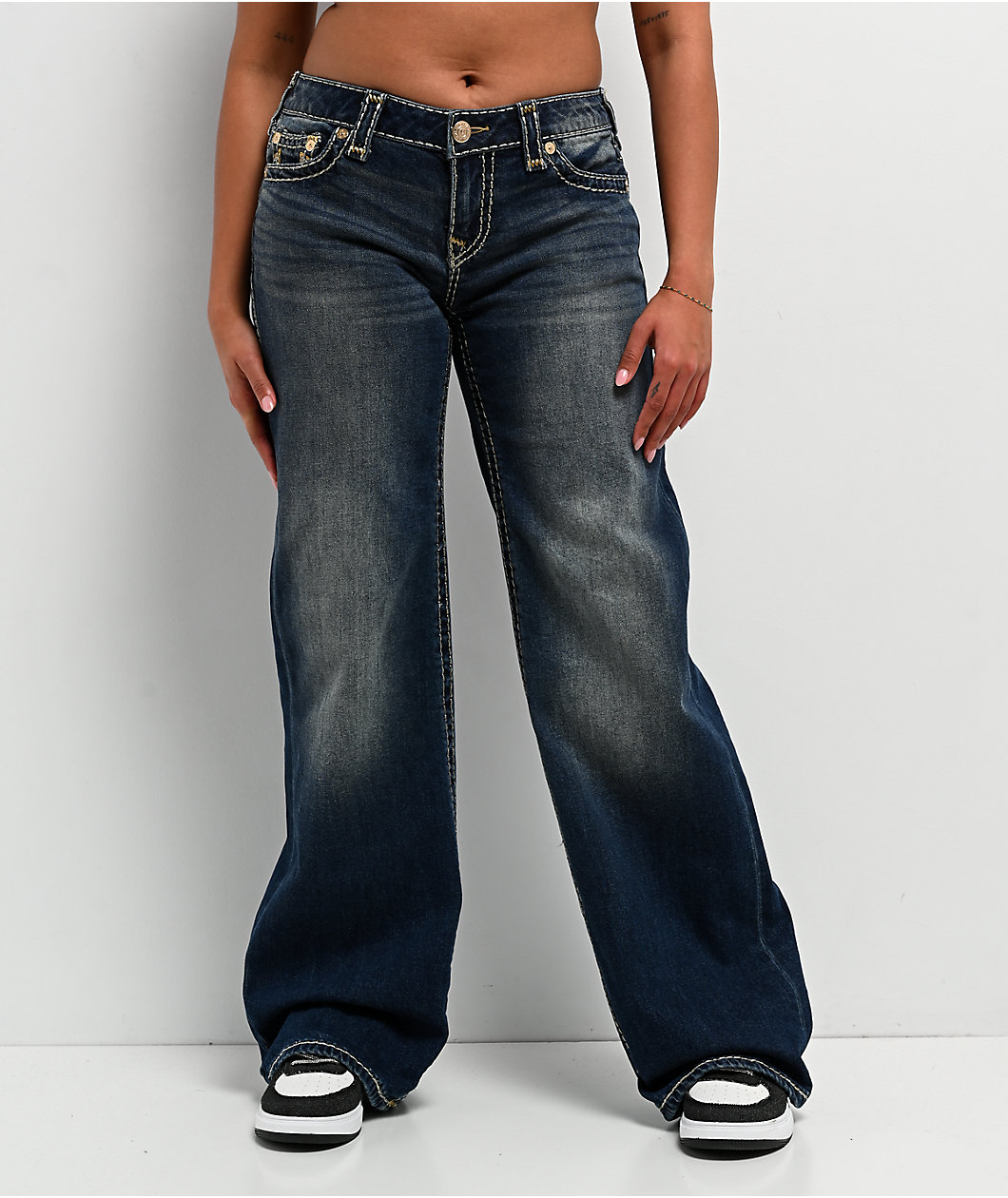 True Religion Bobbi Sparkle Glow Low Rise Super T Blue Baggy Jeans
