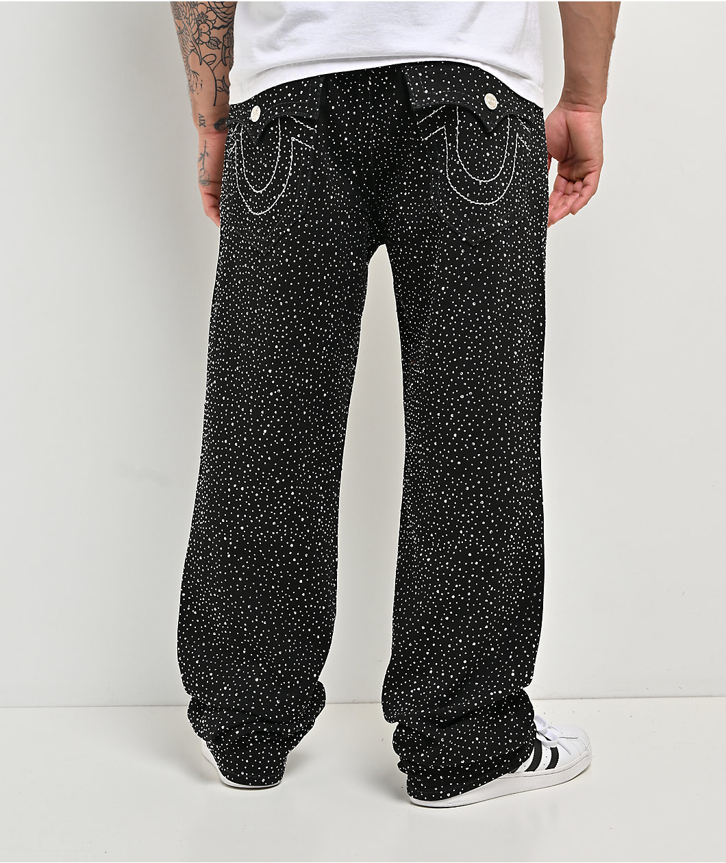 True Religion Bobby Big T Flap Body Rinse Black Wash Baggy Jeans
