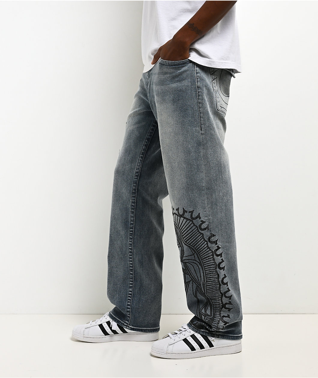 True Religion Bobby Flap Guadalupe Blue Wash Baggy Jeans