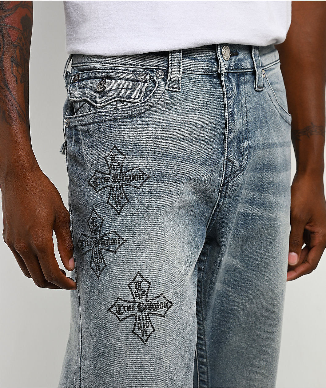 True Religion Bobby Flap Guadalupe Blue Wash Baggy Jeans