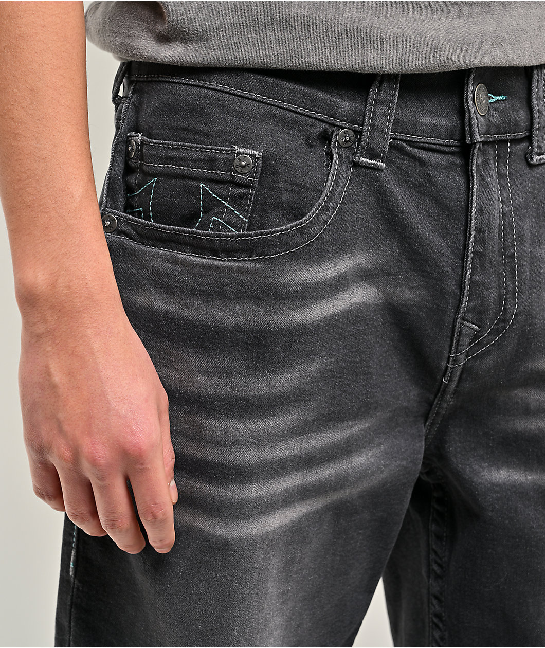 True Religion Bobby Smog Overdye Black Wash Baggy Shorts