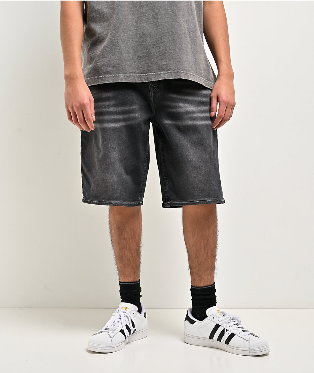 True Religion Bobby Smog Overdye Black Wash Baggy Shorts