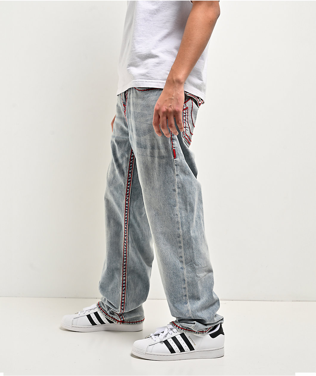 True Religion Bobby Super T Flap Playmaker Faded Indigo Wash Baggy Jeans