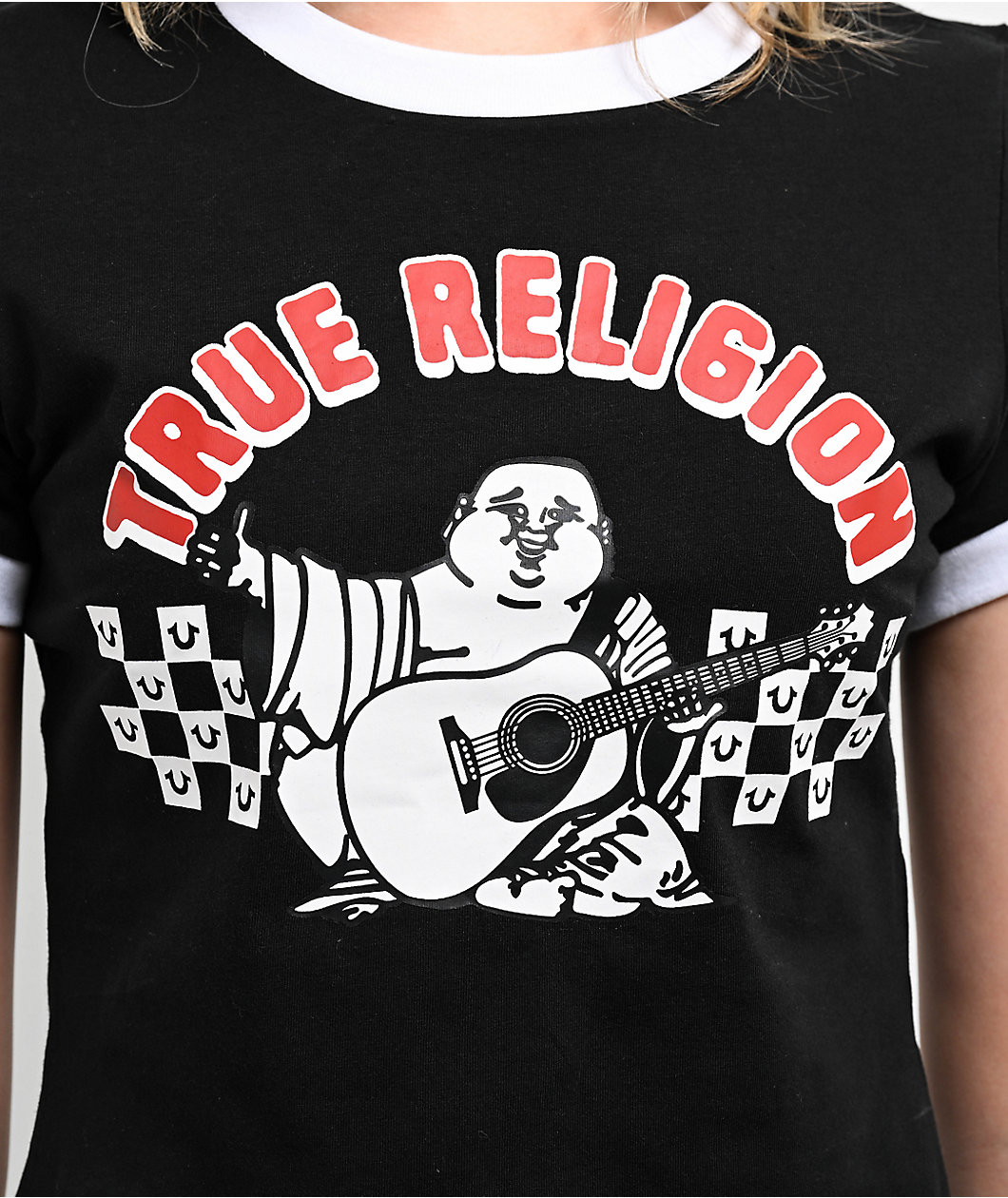 True Religion Buddah Ringer Jet Black Crop T-Shirt