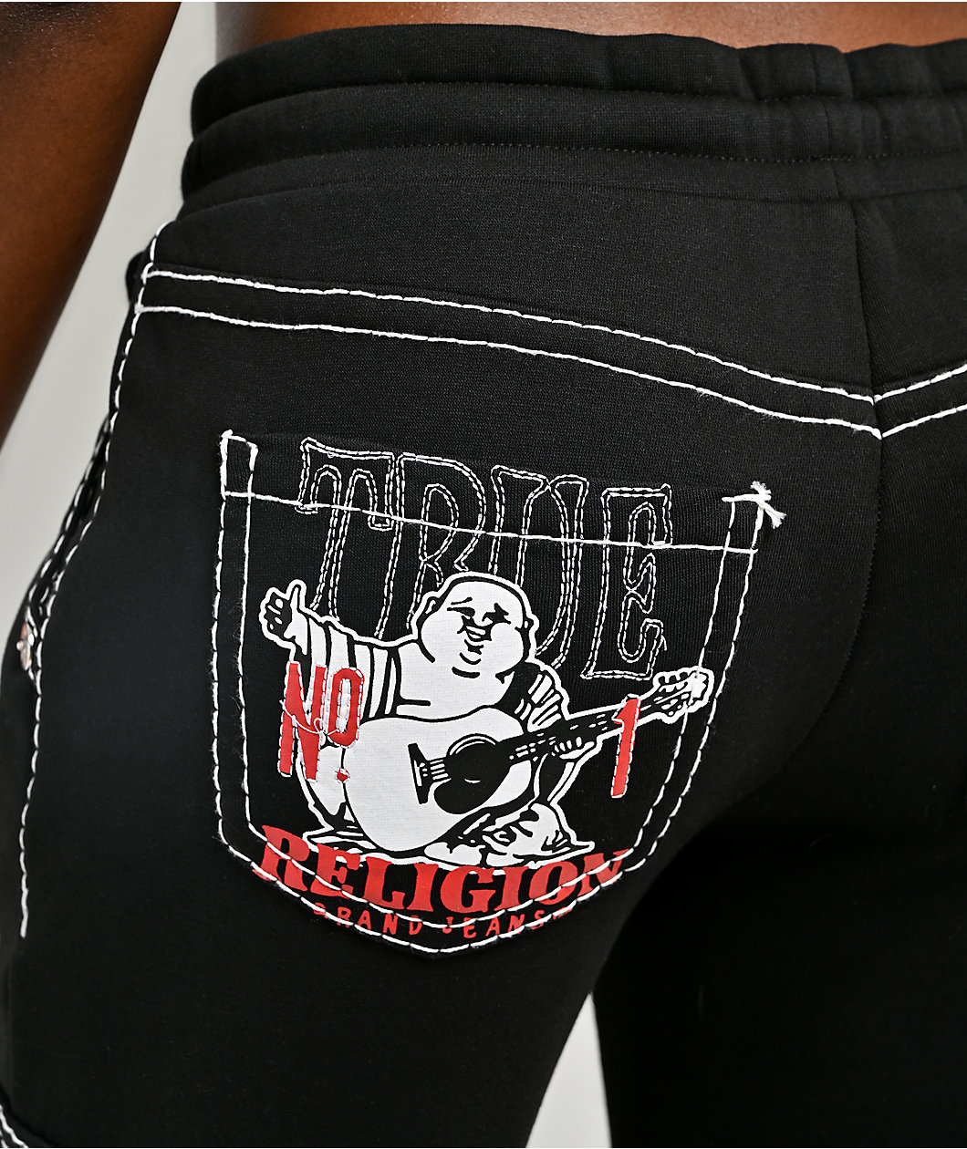 True Religion Buddha Black Contrast Stitch Cargo Sweatpants