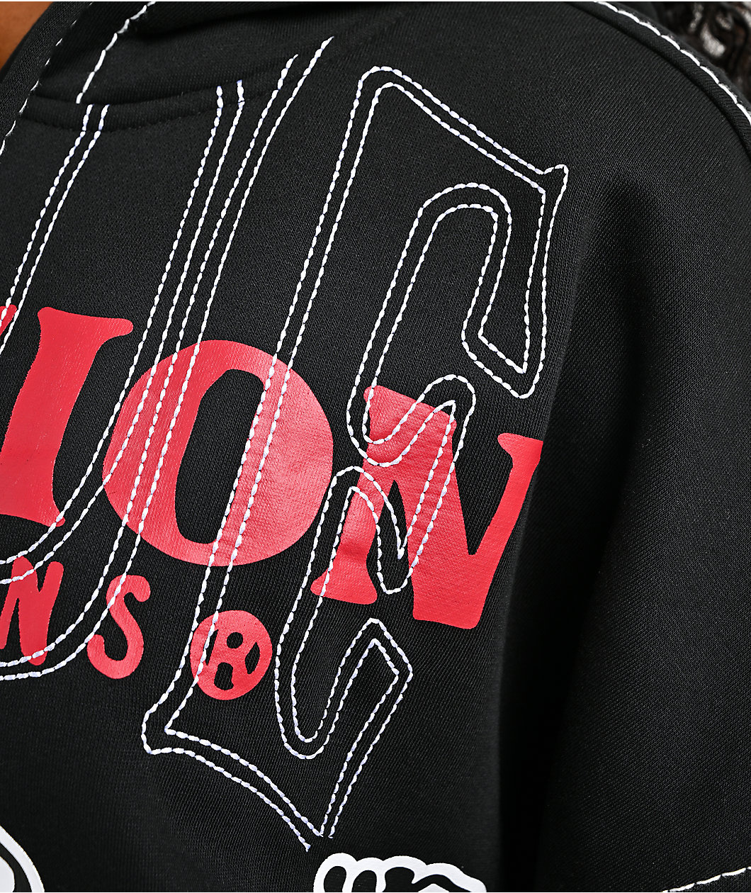 True Religion Buddha Black Contrast Stitch Crop Hoodie