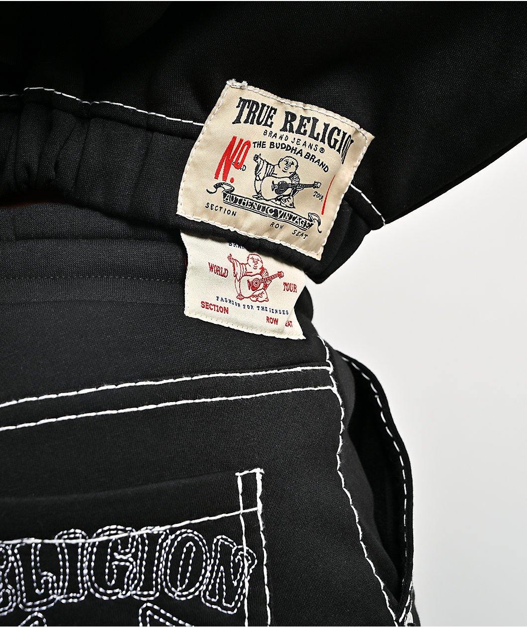 True Religion Buddha Black Contrast Stitch Crop Hoodie