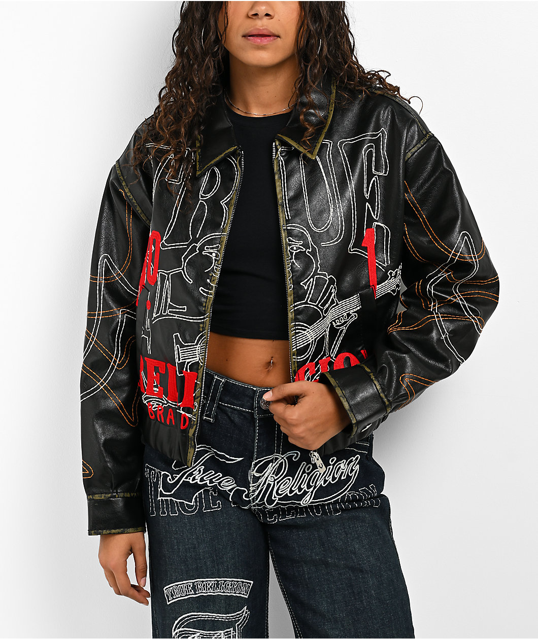 True Religion Buddha Black Faux Leather Jacket